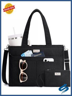 Corduroy Tote Bag for Women 15 Pockets Teacher Nurse Work Bag
